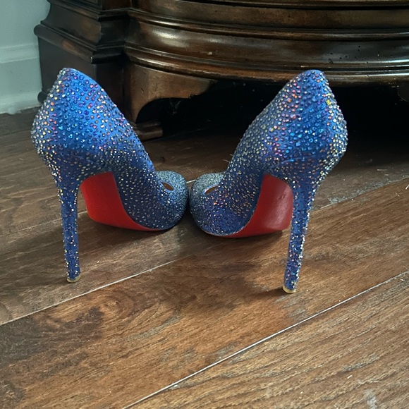 Louboutin Blue Rhinestone Stiletto Heels - Picture 3 of 5